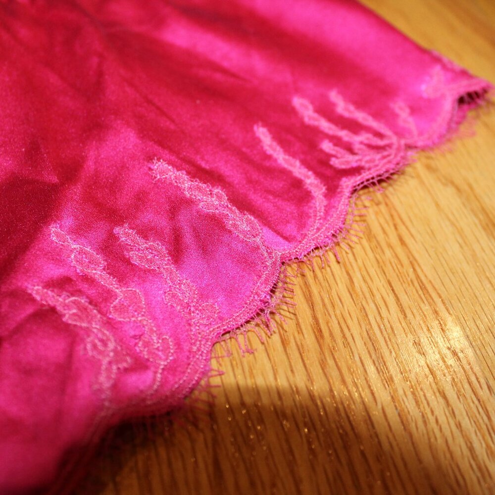 Carine Gilson panty Medium hot pink Chantilly lace trim stretch silk satin NWOT - Picture 7 of 11